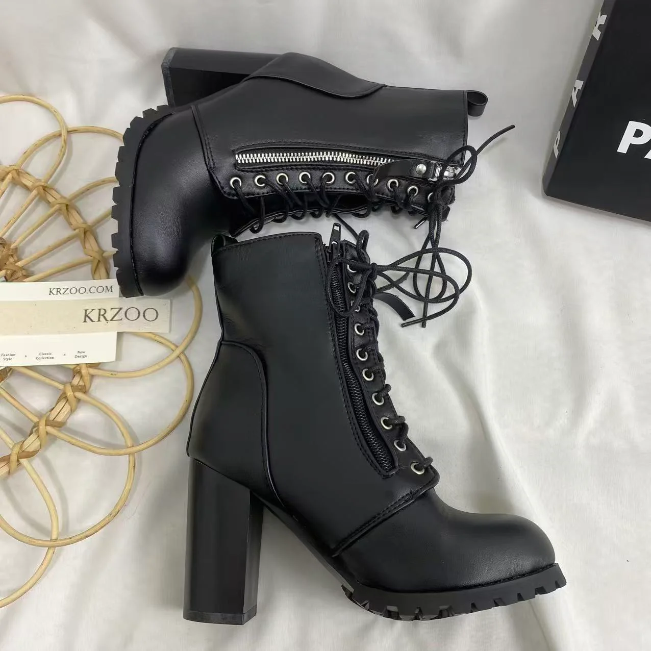 Lace-Up Round-Toe Combat Boots - Image 3