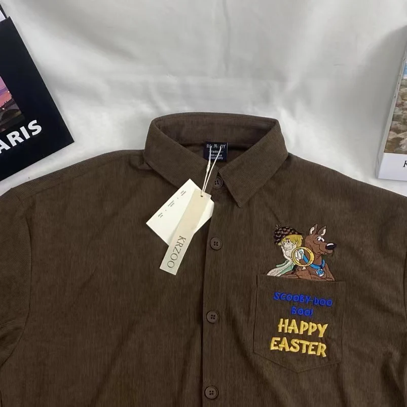 Letter Embroidered Corduroy Shirt - Image 3
