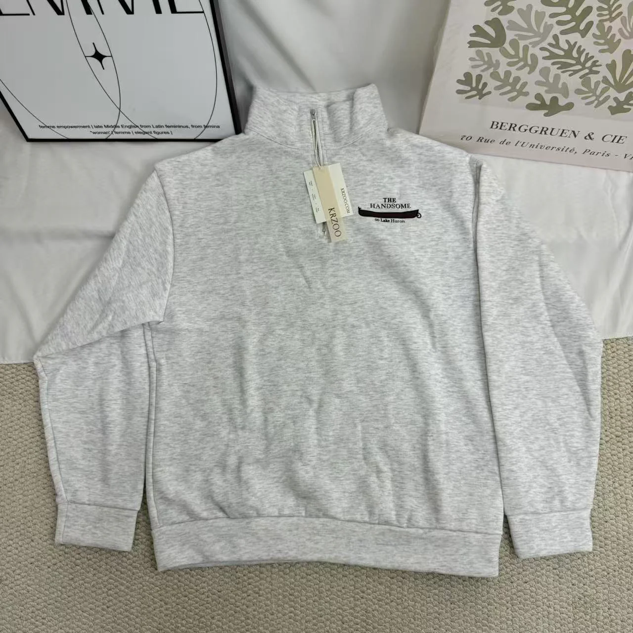 Letter-Print Sweatshirt with Center-Front Zipper