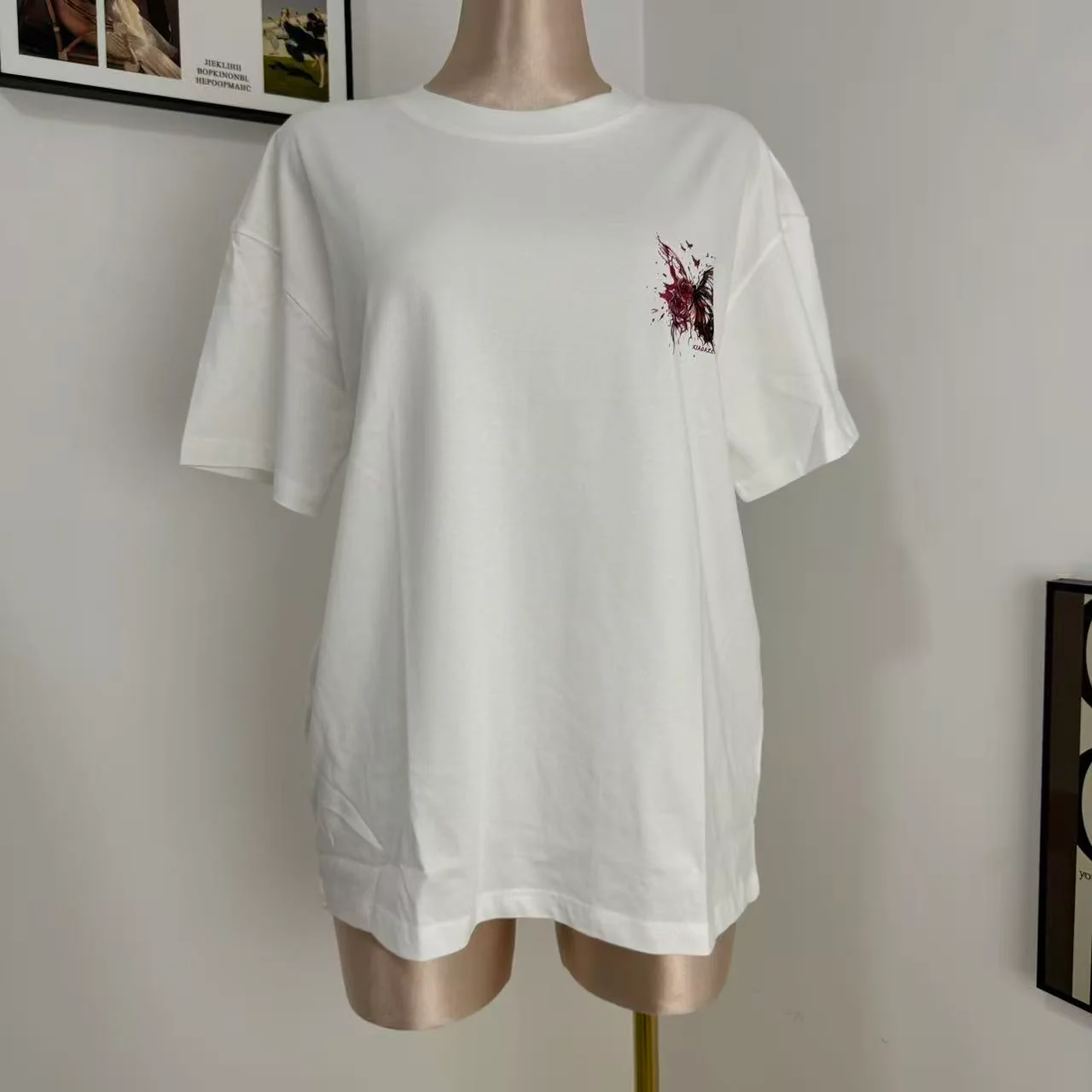 Loose-Fit Short-Sleeve Top with Butterfly Print