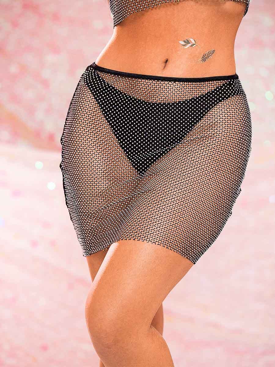 Mesh Two Piece Set - Black Mesh Rhinestone Set - Image 3