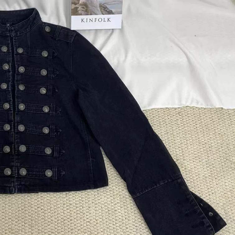 Metal Double-Breasted Denim Jacket - Image 4
