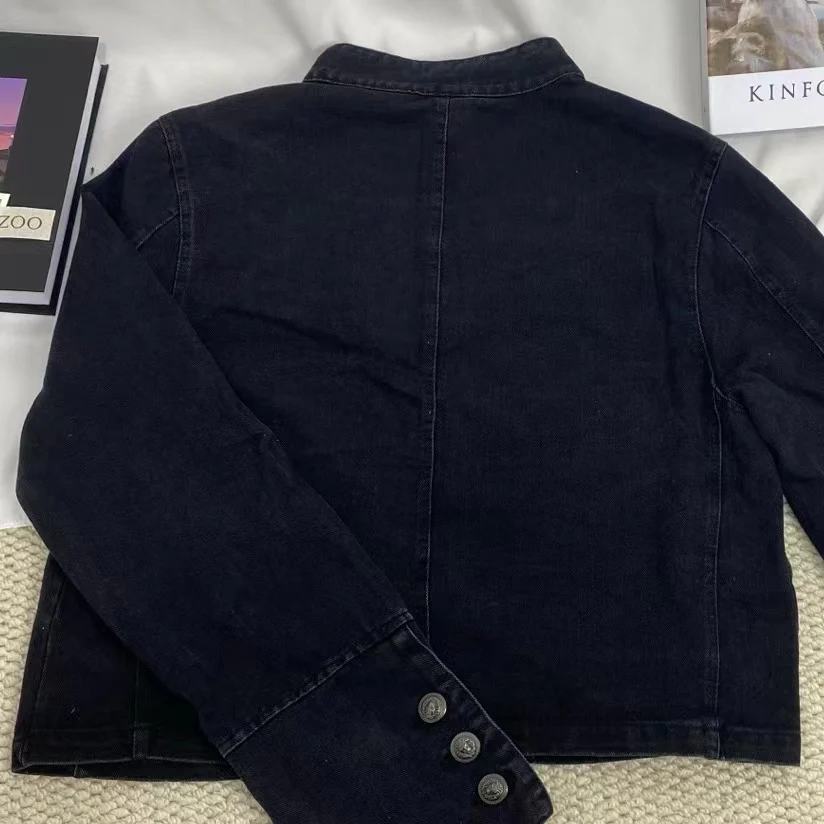Metal Double-Breasted Denim Jacket - Image 5