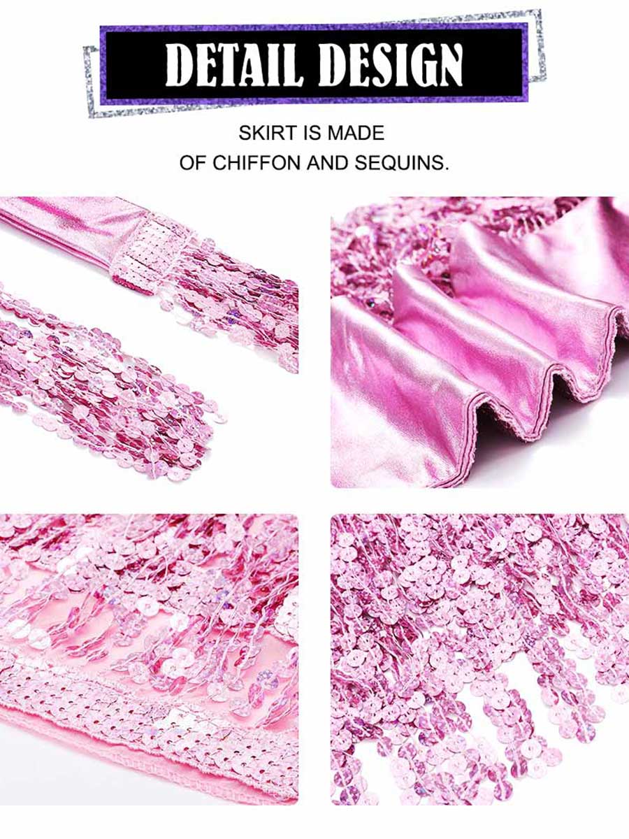 Metallic Pink Sequin Tassel Two-Piece Set - Image 3