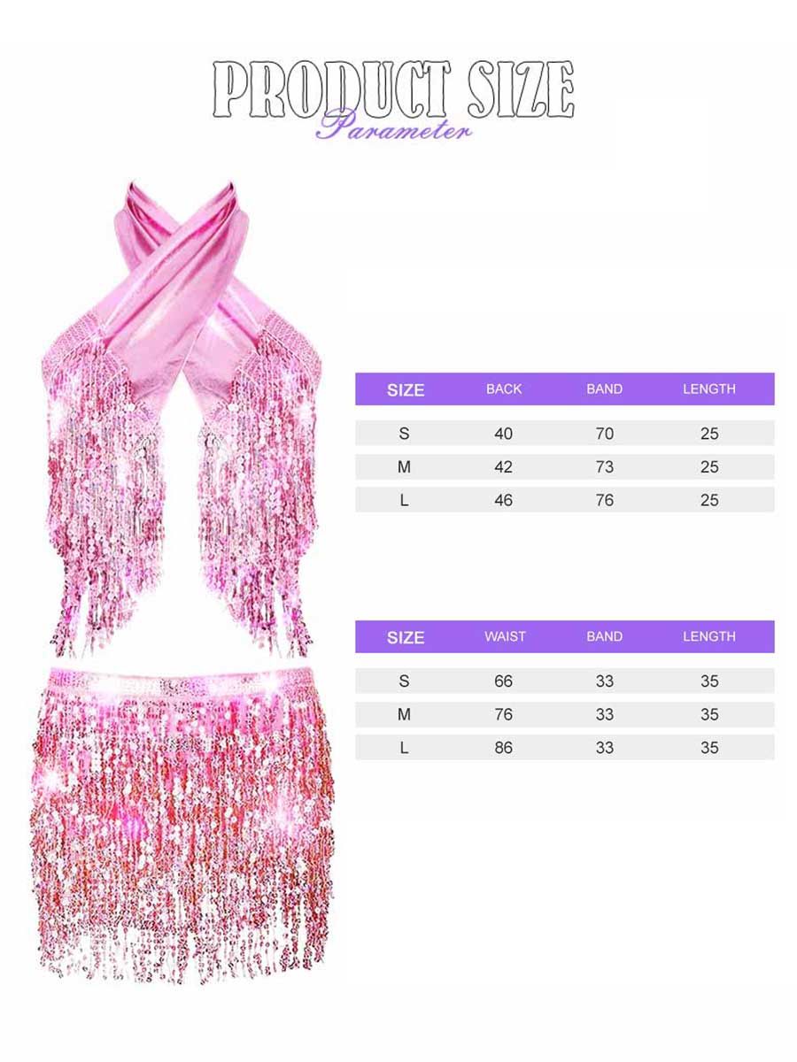 Metallic Pink Sequin Tassel Two-Piece Set - Image 7