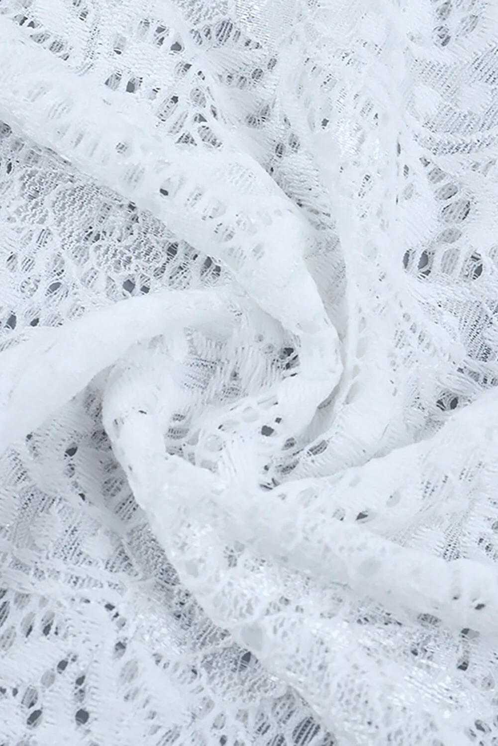 Mock Neck Long Sleeve Twisted Ruched Floral Lace Fitted Mini Dresses-White - Image 5