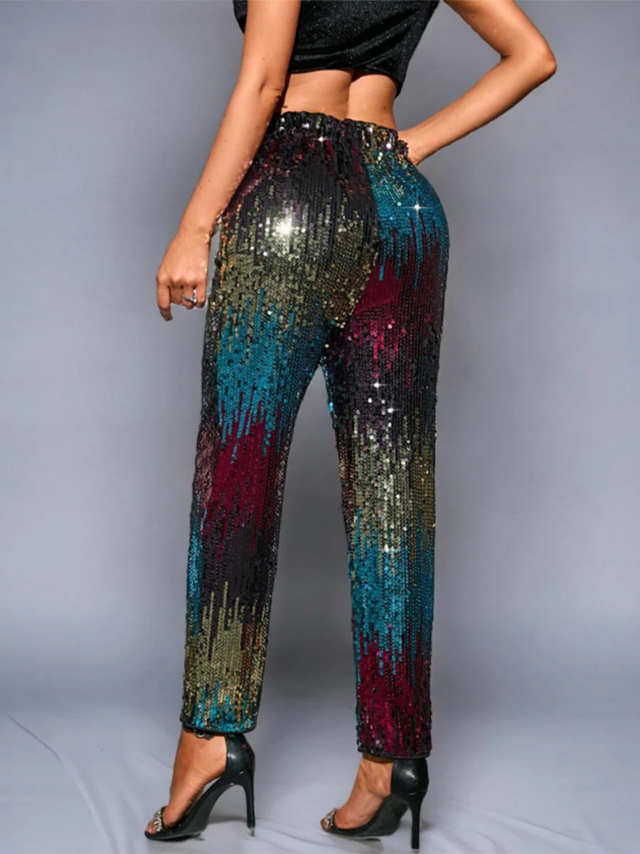 Multicolor Sequin High-Waisted Straight-Leg Pants - Image 2