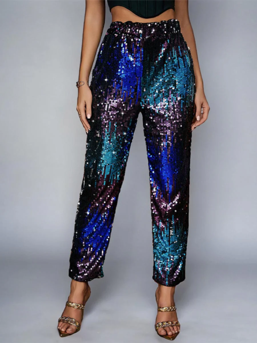 Multicolor Sequin High-Waisted Straight-Leg Pants - Image 3