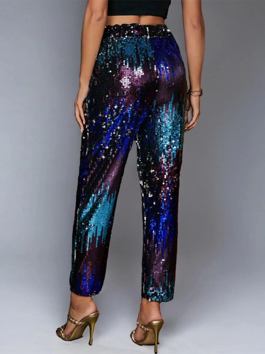 Multicolor Sequin High-Waisted Straight-Leg Pants - Image 4