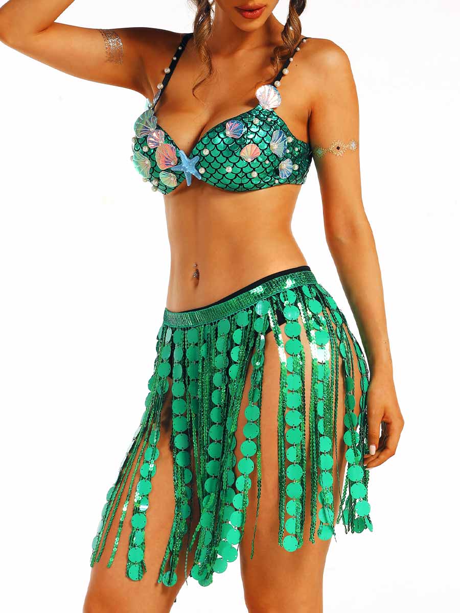 Ocean-Style Green Sequin Two-Piece Set - Image 2