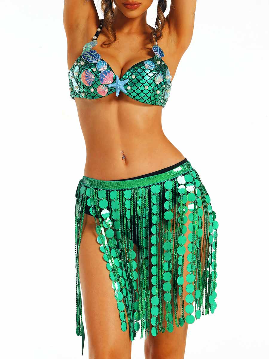Ocean-Style Green Sequin Two-Piece Set - Image 3