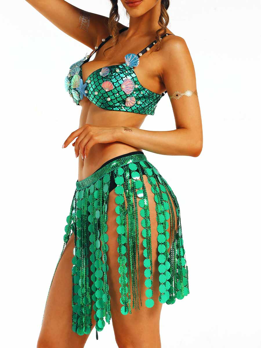 Ocean-Style Green Sequin Two-Piece Set - Image 4