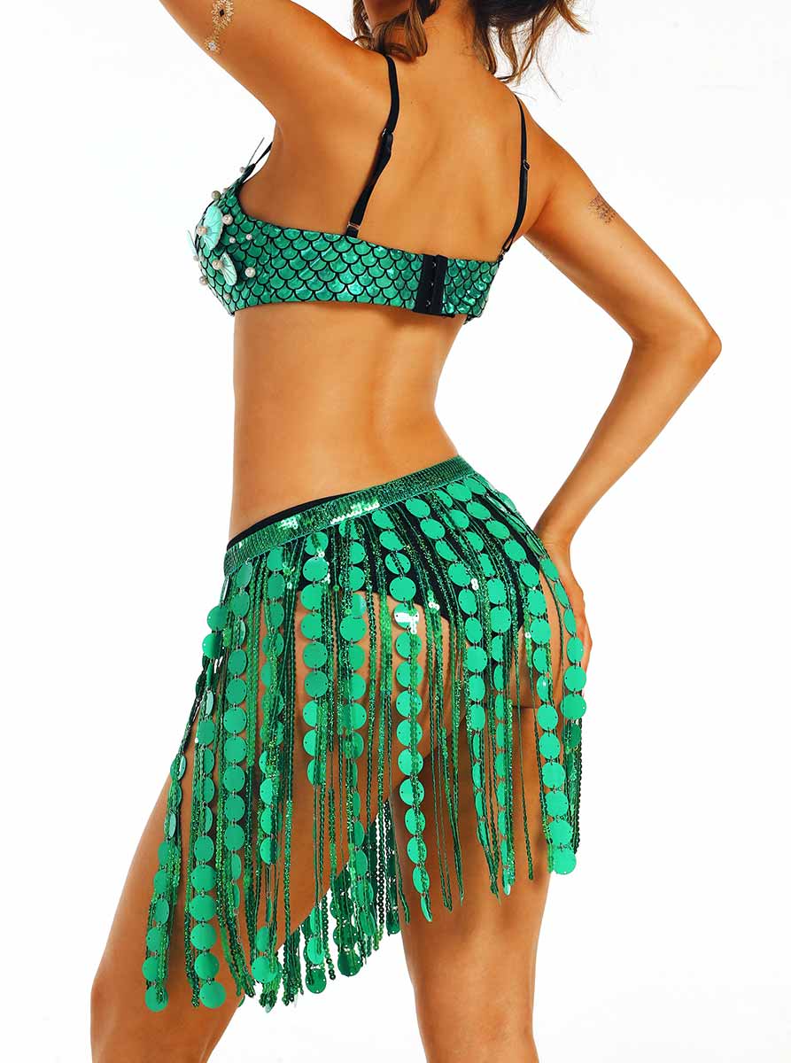 Ocean-Style Green Sequin Two-Piece Set - Image 5