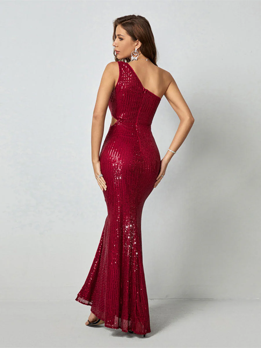 One-Shoulder Sequin Cutout Mermaid Evening Gown - Image 3