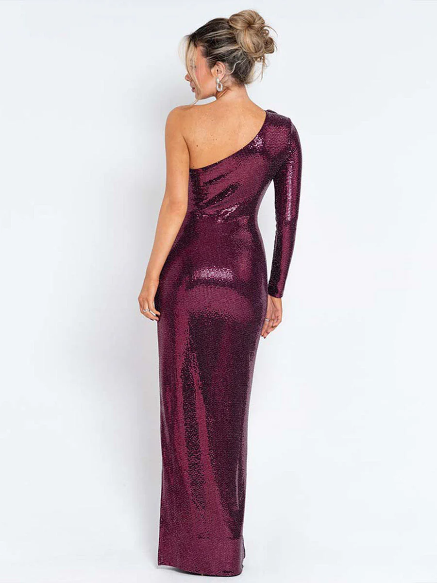 One-Shoulder Slim-Fit Sequin Evening Gown - Image 3