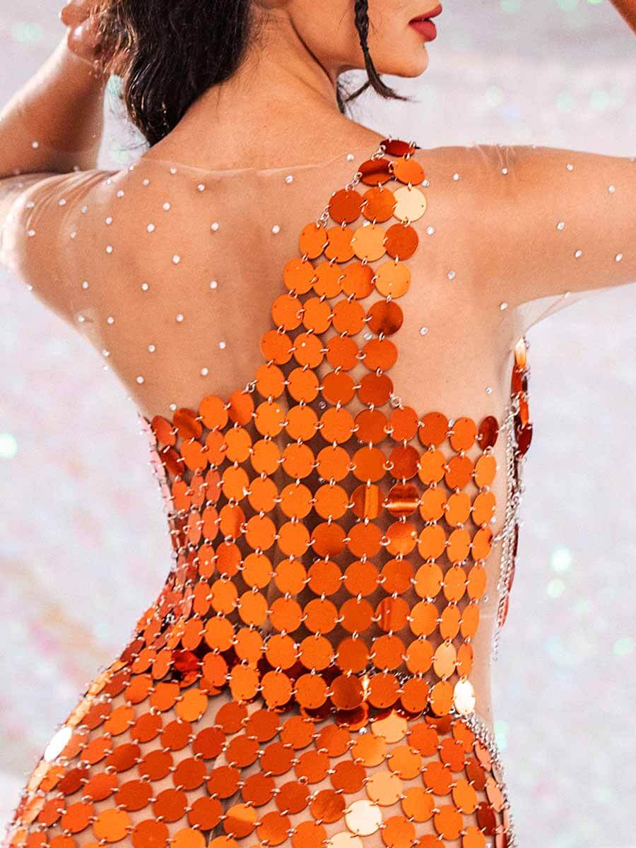 Sparkly Two Piece Set - Orange Sequin Top & Orange Sequin Skirt - Image 5