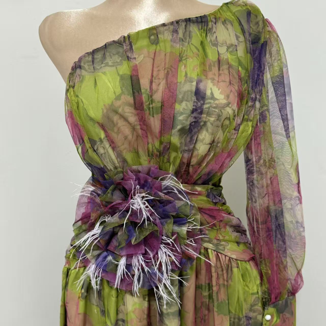Party Mesh One-Shoulder Dress - Image 4