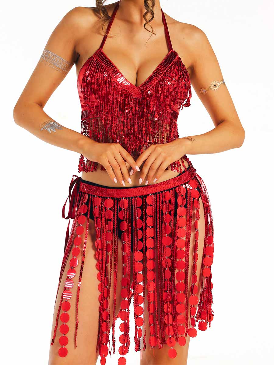 Party-Style Red Sequin Tassel Set - Image 2