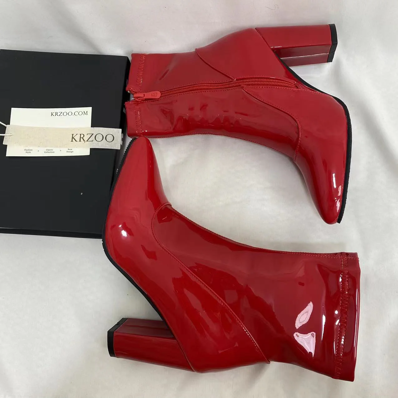 Patent Leather Pointed-Toe Ankle Boots - Image 2