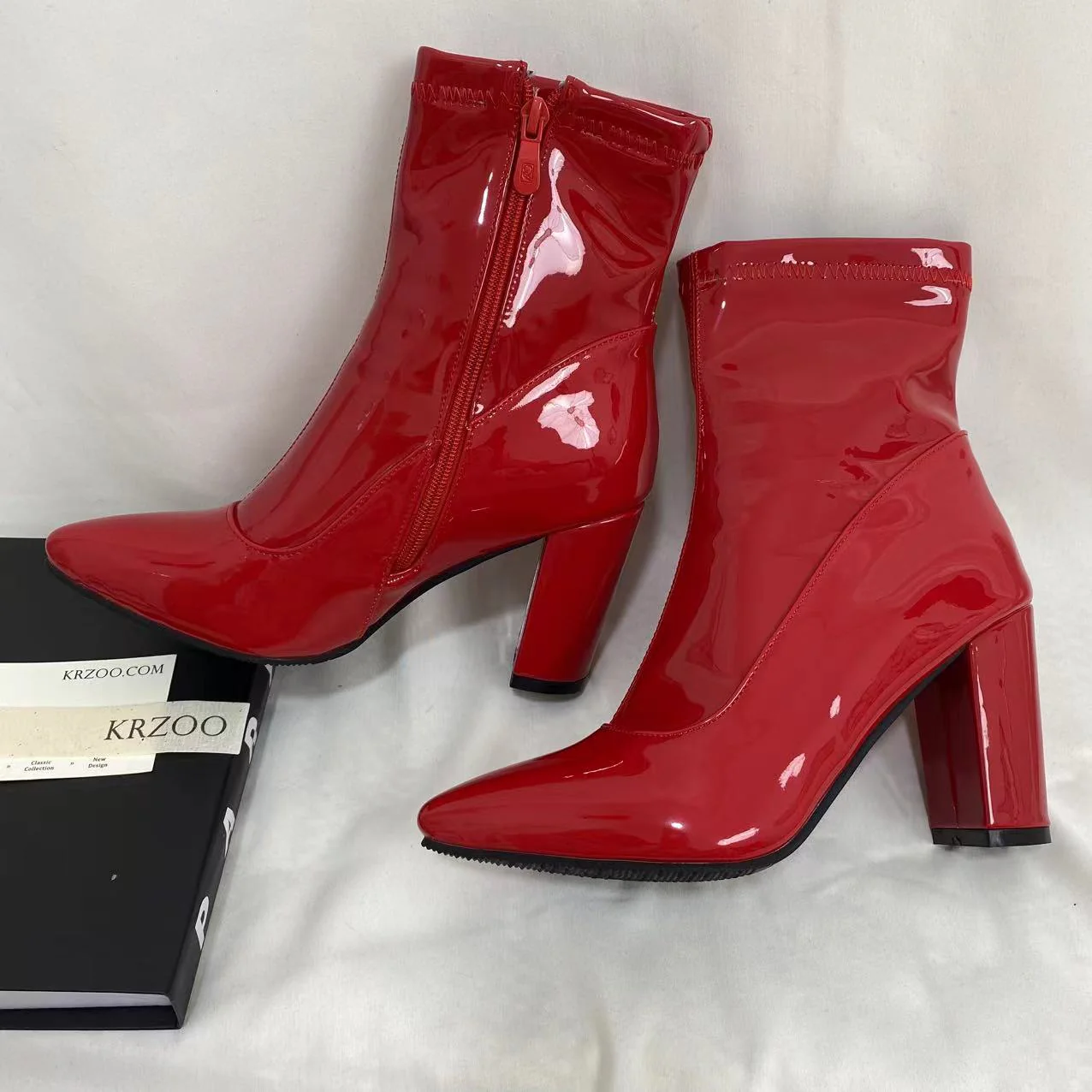 Patent Leather Pointed-Toe Ankle Boots - Image 3