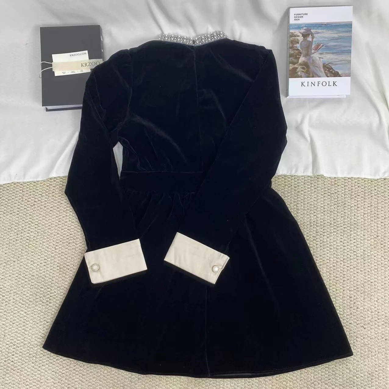 Pearl Black Velvet Dress - Image 2