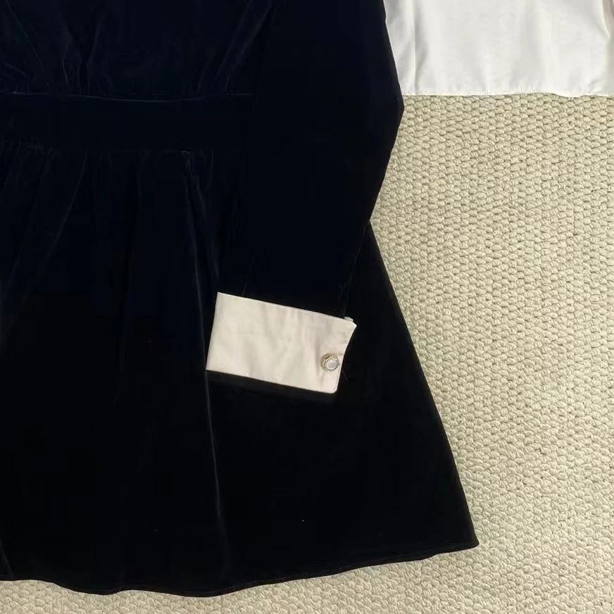 Pearl Black Velvet Dress - Image 6