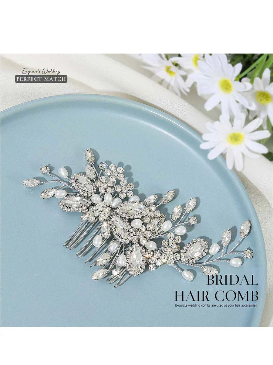 Pearl Crystal Silver Wedding Hair Comb - Image 5