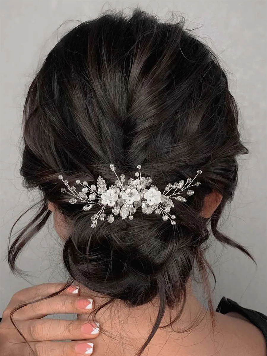 Pearl Flower Crystal Wedding Hair Comb - Image 3