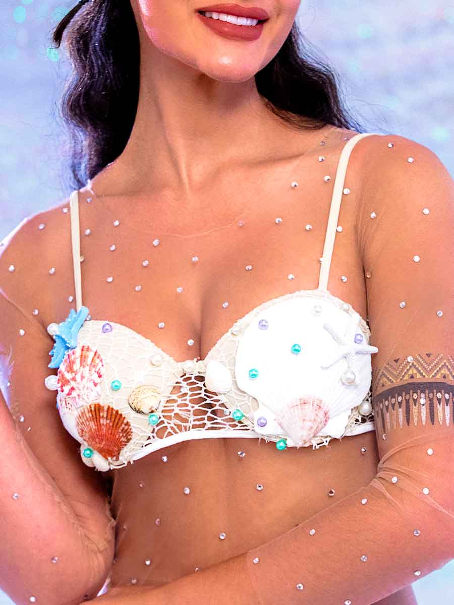 Pearl Mermaid Bra - Bohemian Style White Shell Bra - Image 5