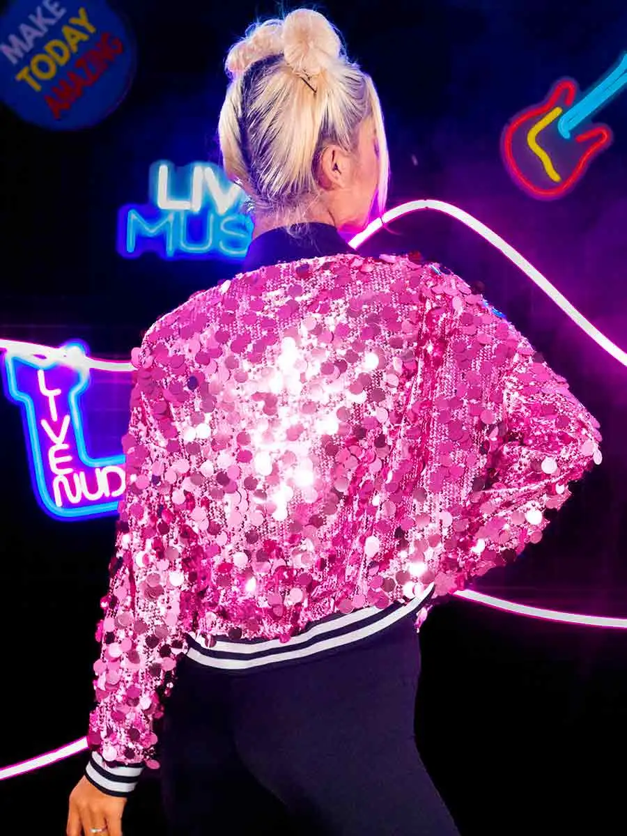 Long Sleeve Pink Sequin Jacket Top - Image 2
