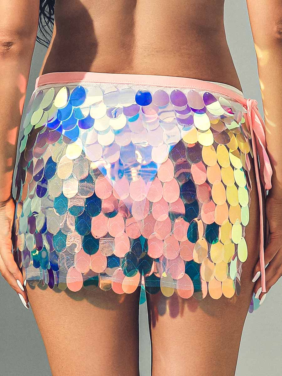 Pink Rainbow Sequin Mini Skirt - Image 3