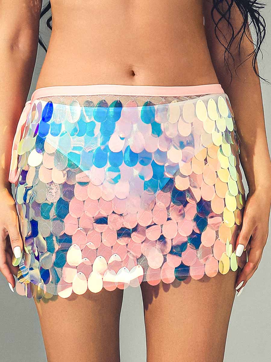 Pink Rainbow Sequin Mini Skirt - Image 4