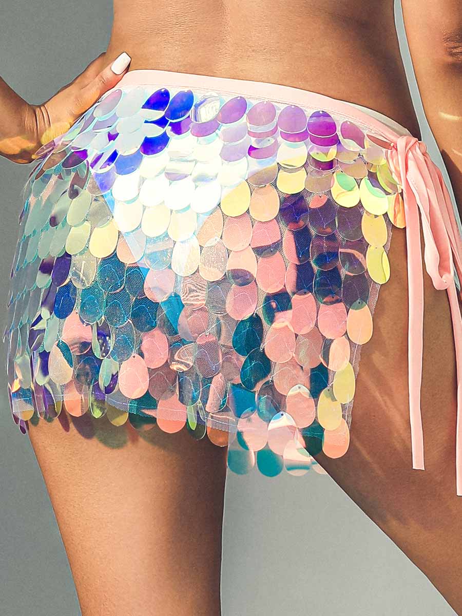 Pink Rainbow Sequin Mini Skirt - Image 6