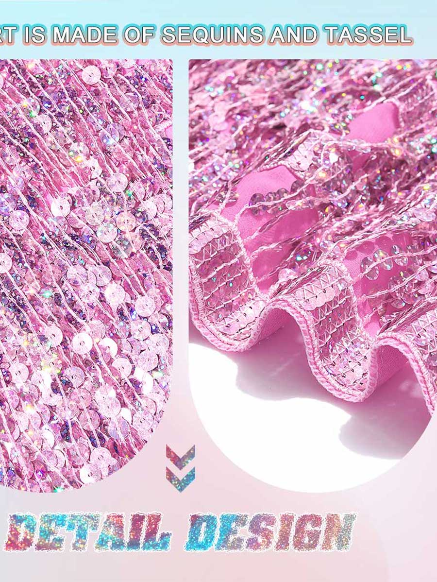 Pink Sequin Tassel A-Line Skirt - Image 3