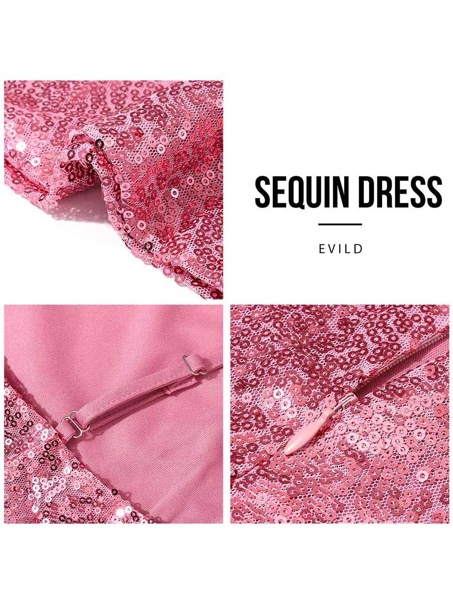 Pink Sequin Tight Mini Dress - Image 3