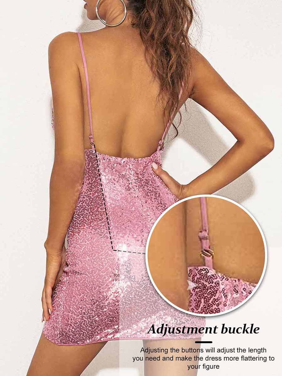 Pink Sequin Tight Mini Dress - Image 6