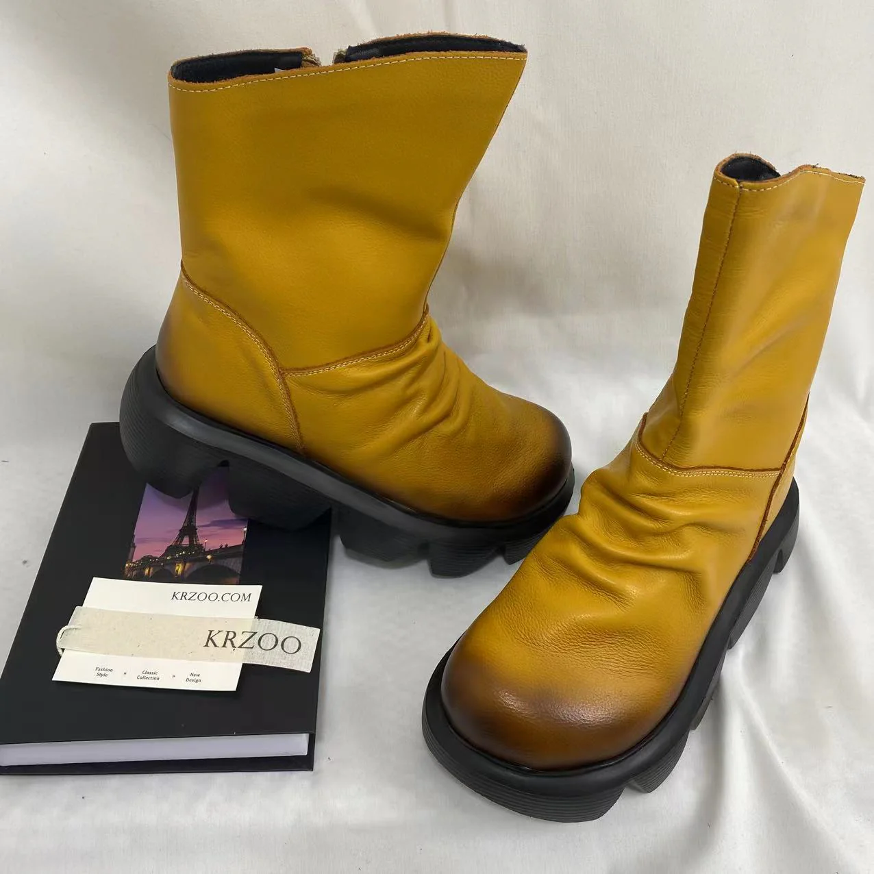 Platform Pleated Ankle Boots