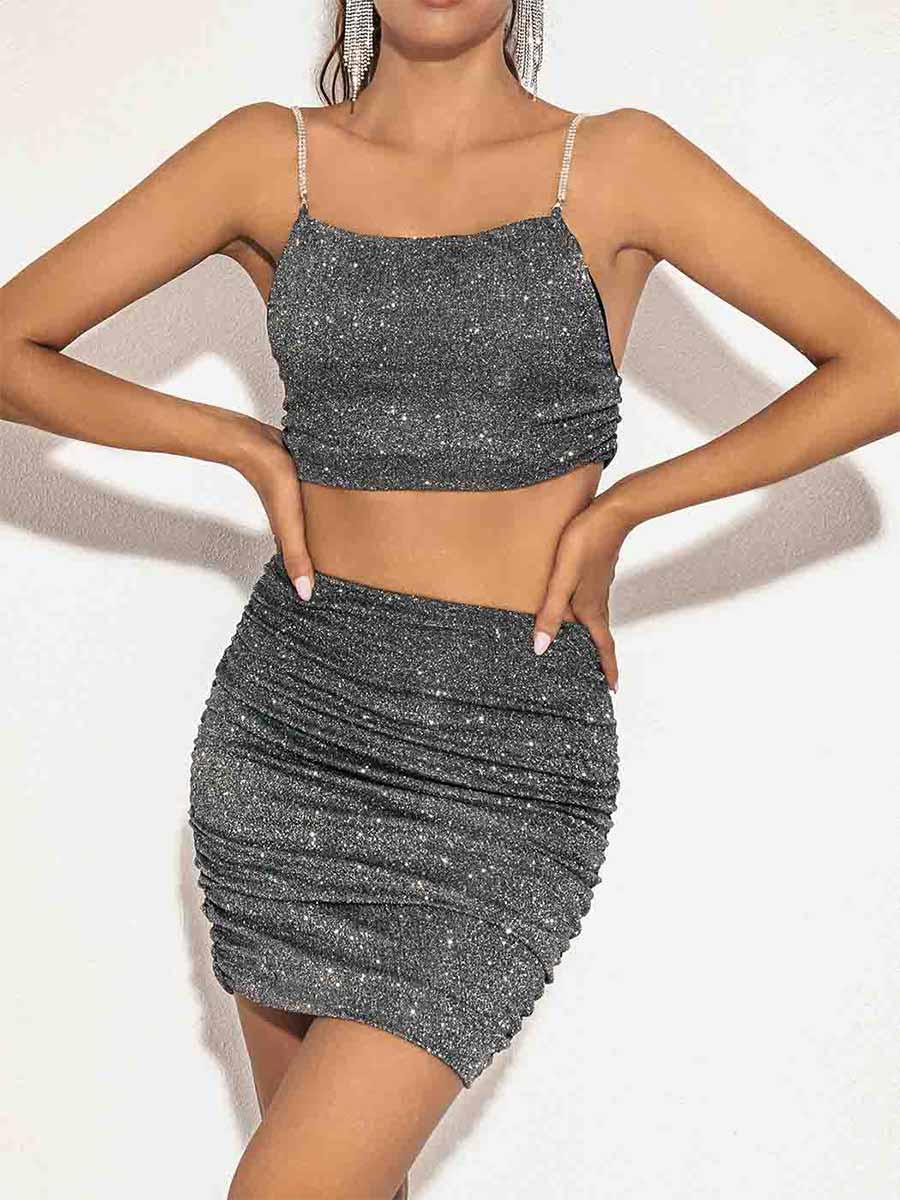Pleated Black Glitter Two-Piece Set - Image 3