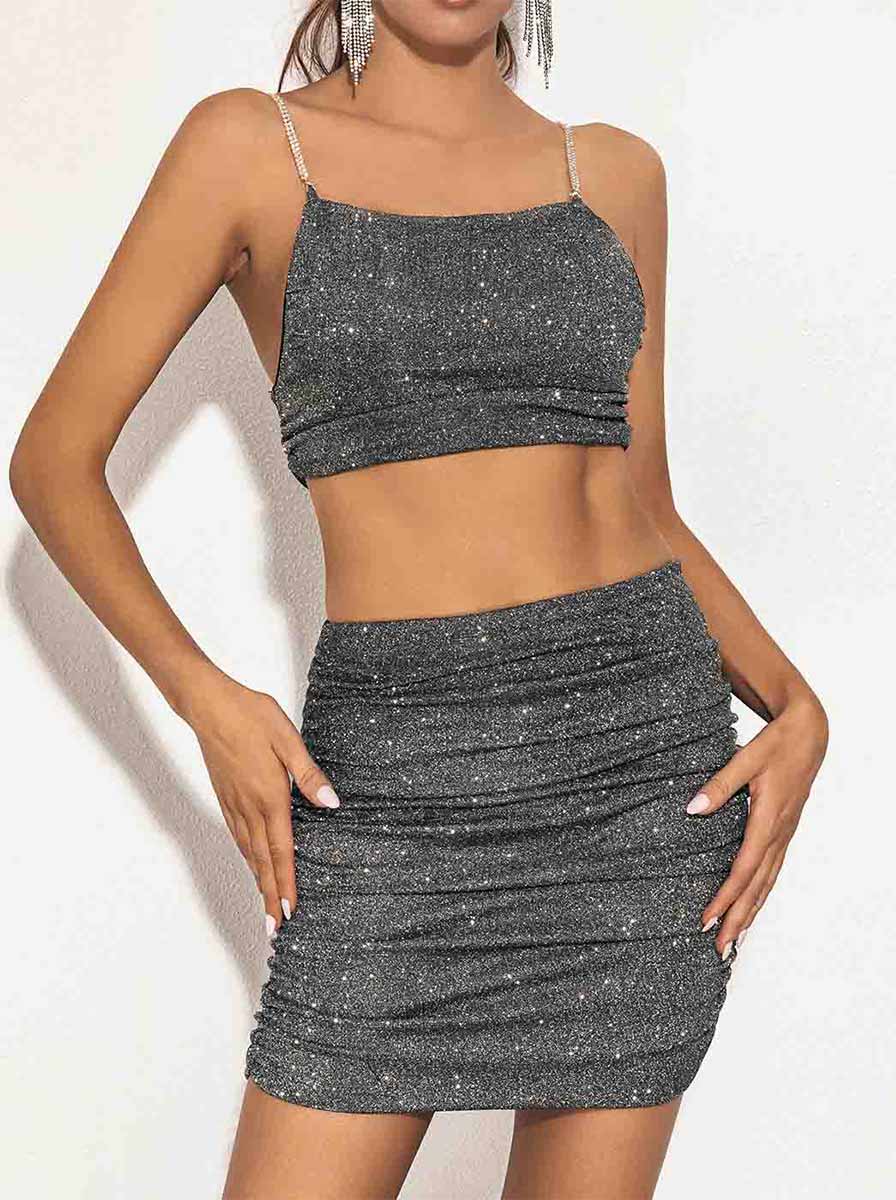 Pleated Black Glitter Two-Piece Set - Image 6