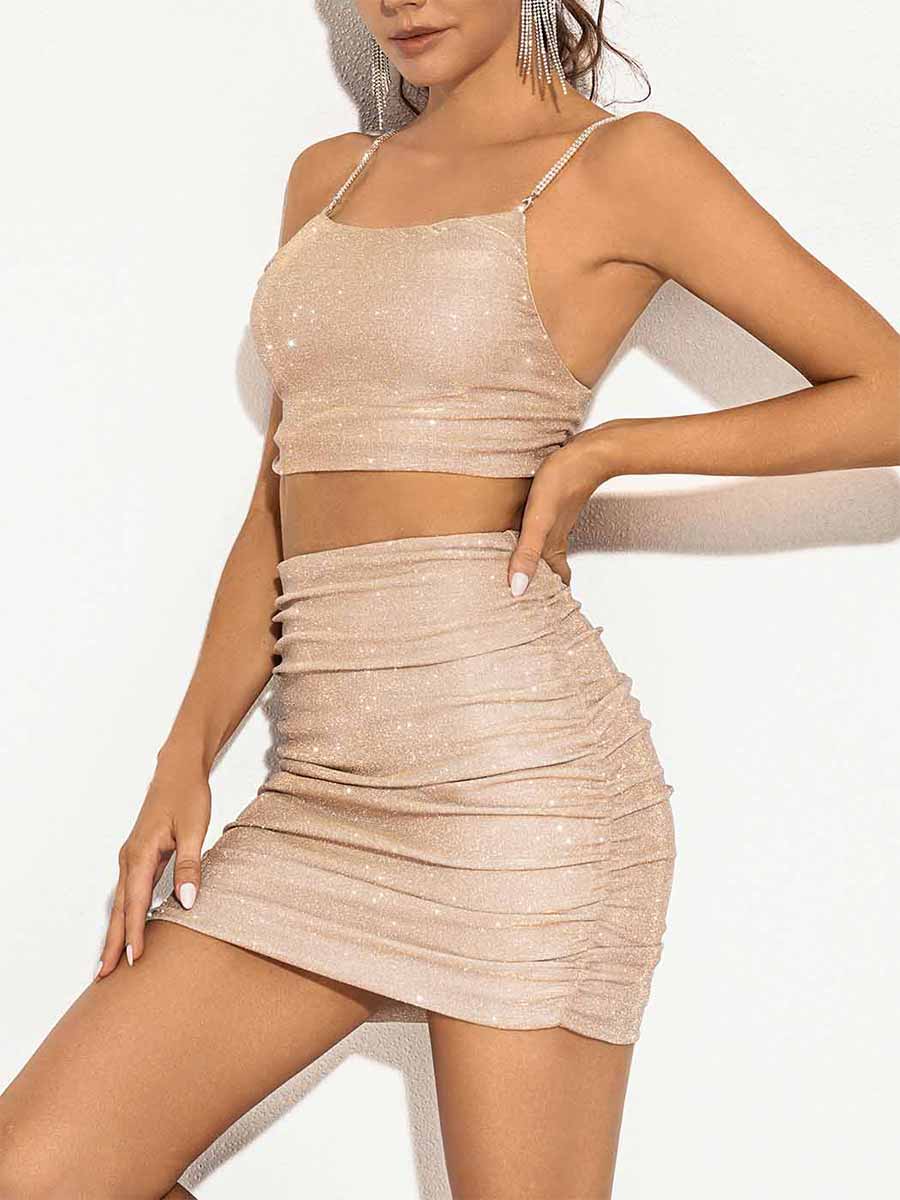 Pleated Light Pink Glitter Two-Piece Set - Image 2