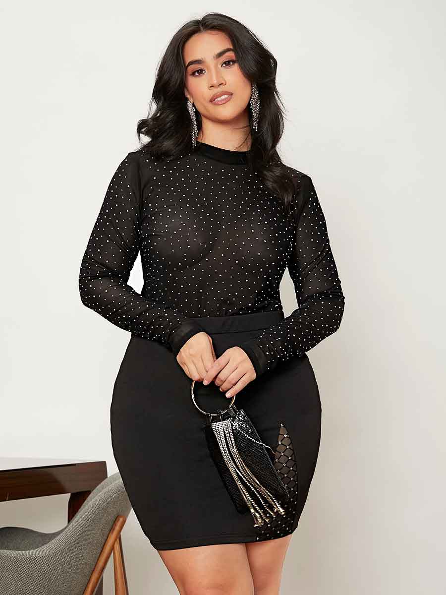 Plus Size Rhinestone Black Shirt - Bling Shirts Plus Size - Image 4