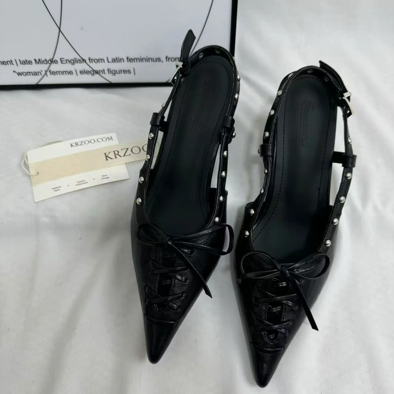 Pointed-Toe Closed-Toe Sandals with Bow Detail - Image 2