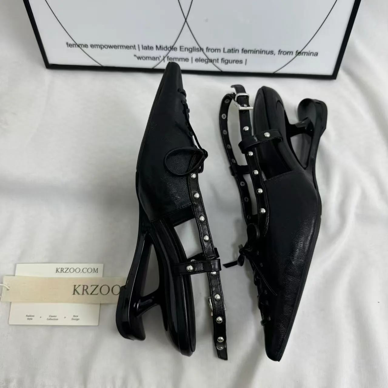 Pointed-Toe Closed-Toe Sandals with Bow Detail - Image 3