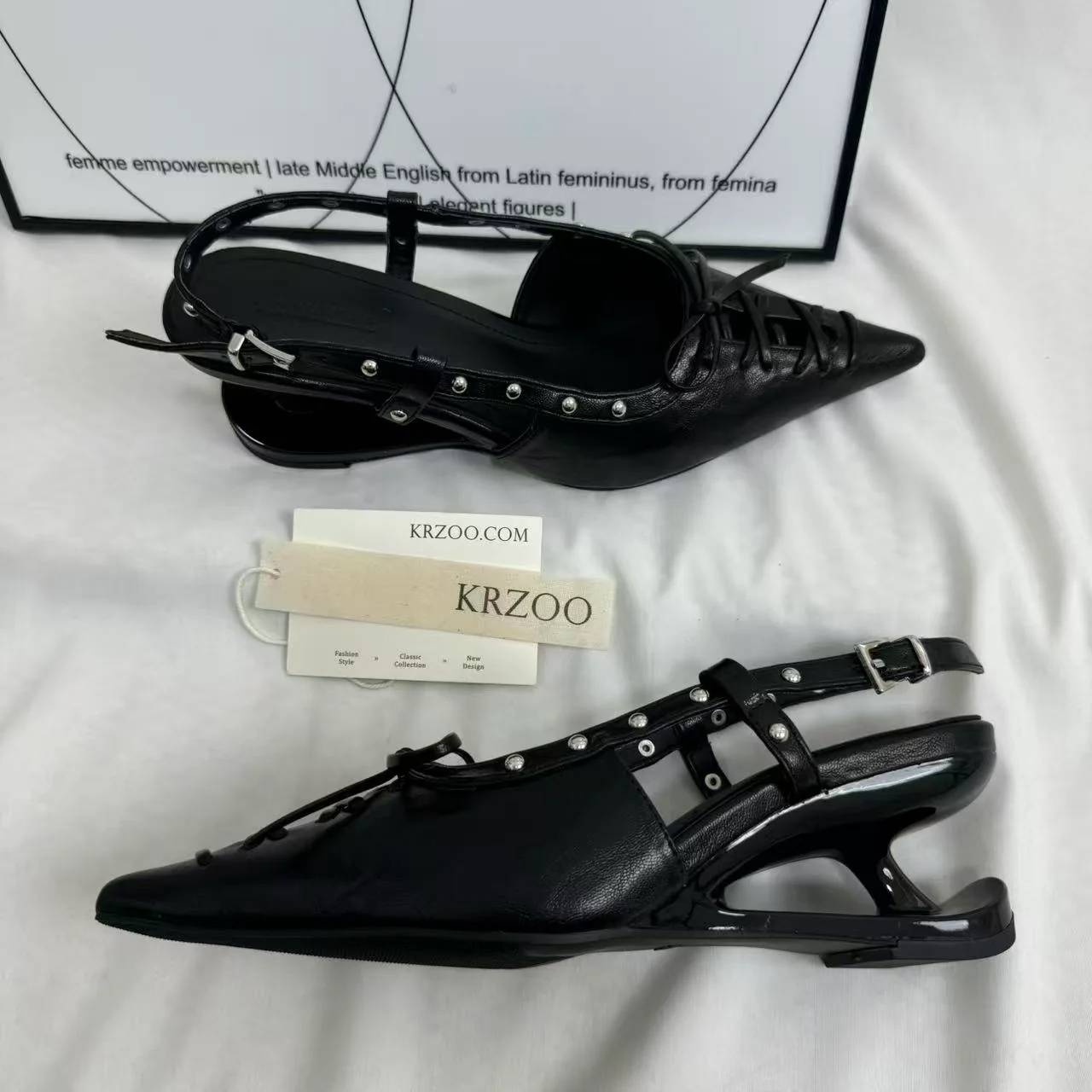 Pointed-Toe Closed-Toe Sandals with Bow Detail - Image 4