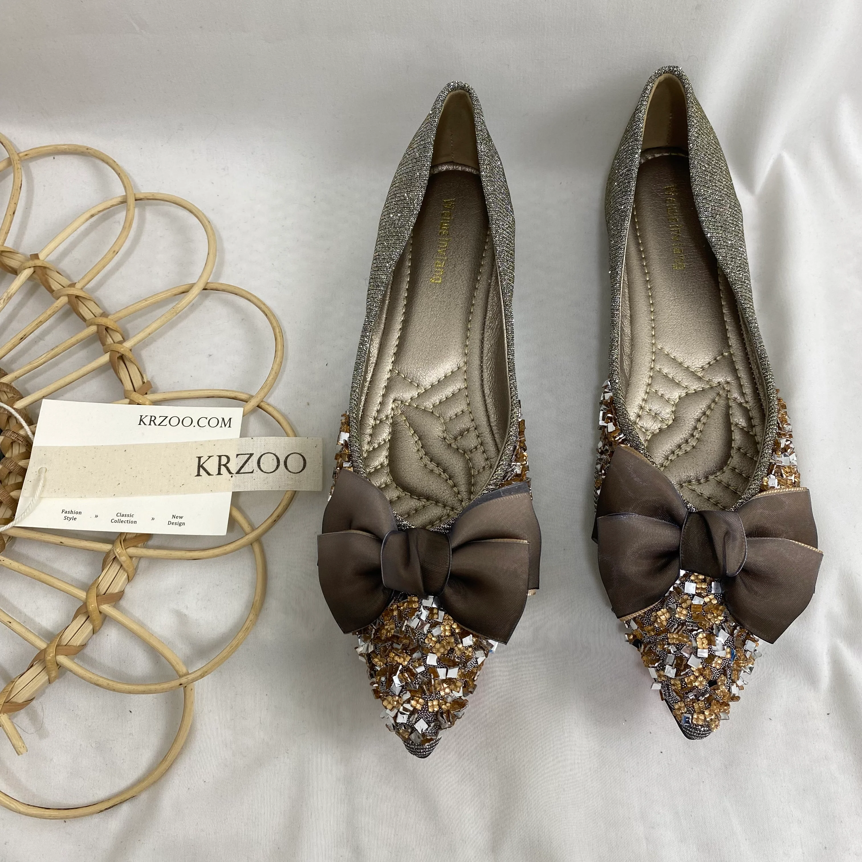 Pointed-Toe Flat Rhinestone Slippers - Image 2