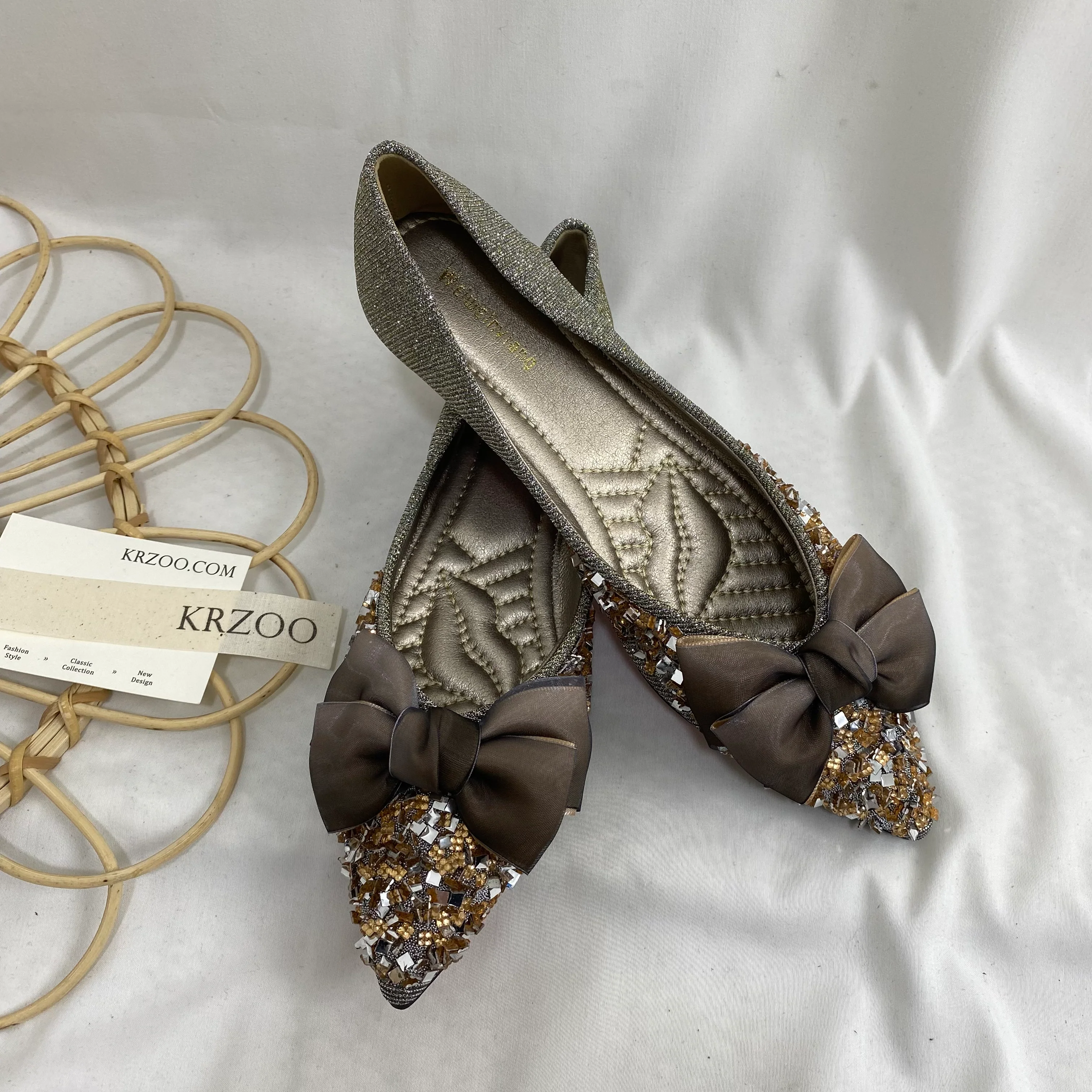 Pointed-Toe Flat Rhinestone Slippers - Image 3