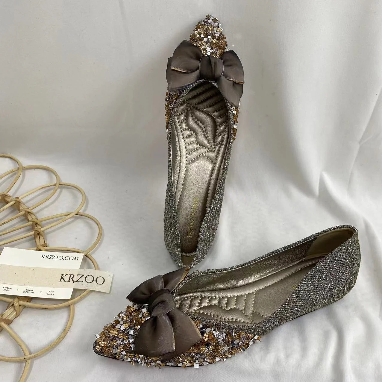 Pointed-Toe Flat Rhinestone Slippers - Image 4