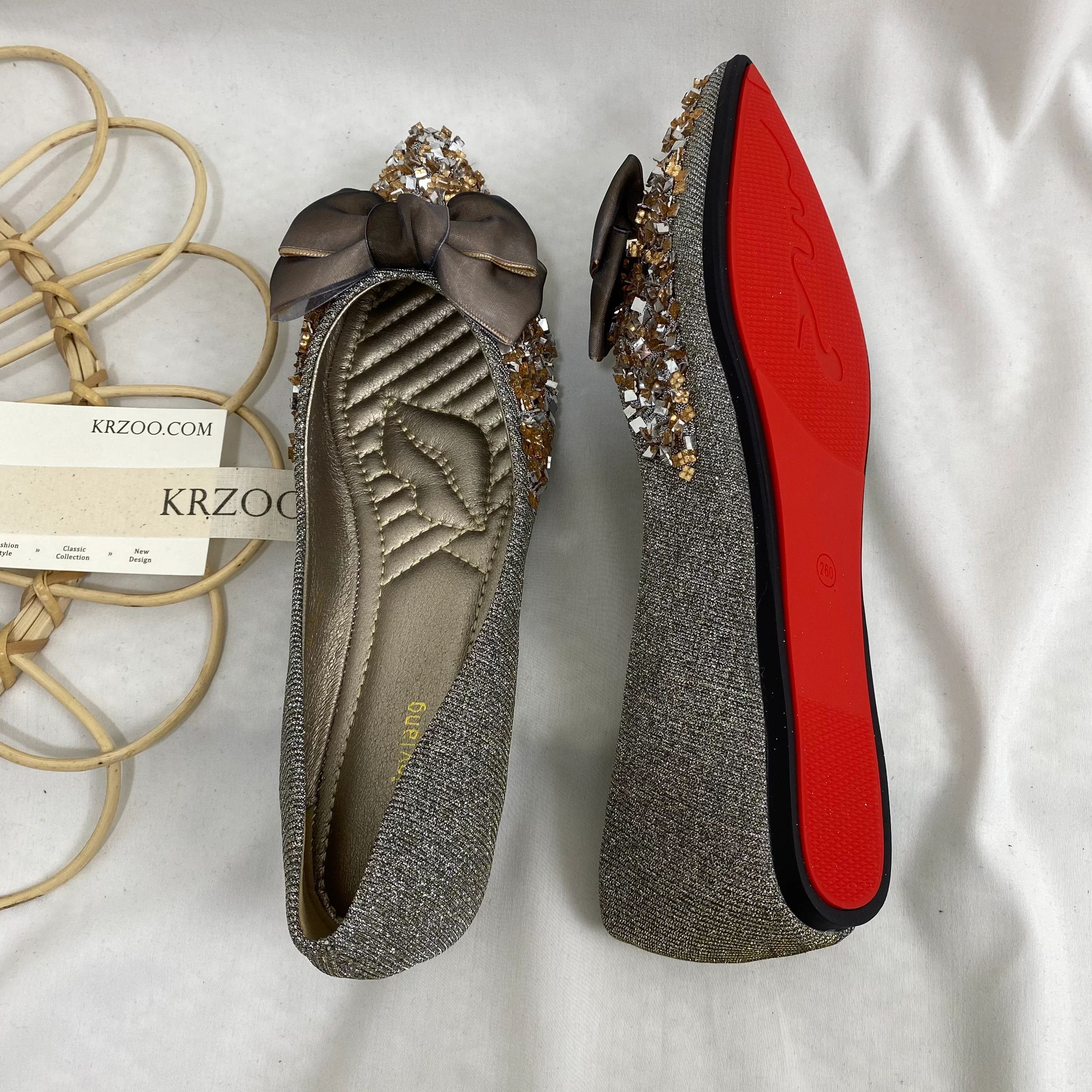 Pointed-Toe Flat Rhinestone Slippers - Image 5