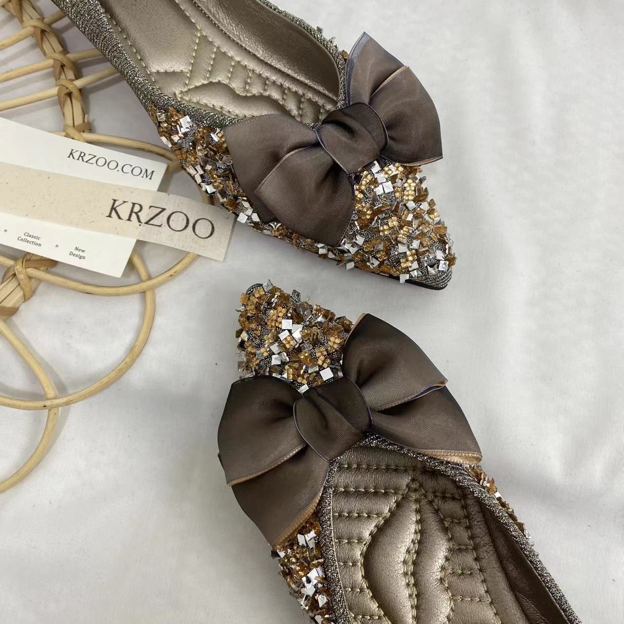 Pointed-Toe Flat Rhinestone Slippers - Image 6
