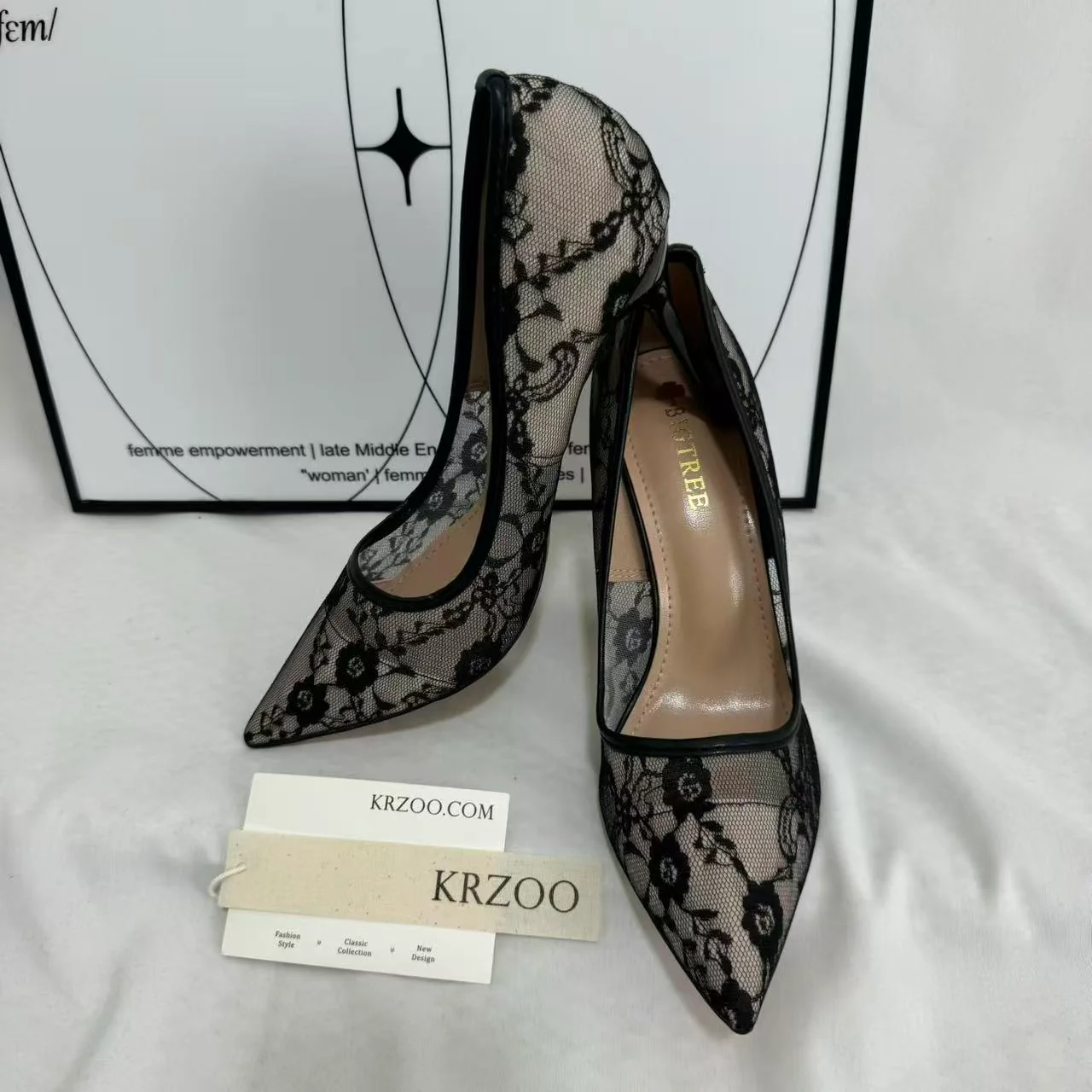 Pointed-Toe Mesh Cutout Lace Flats - Image 2
